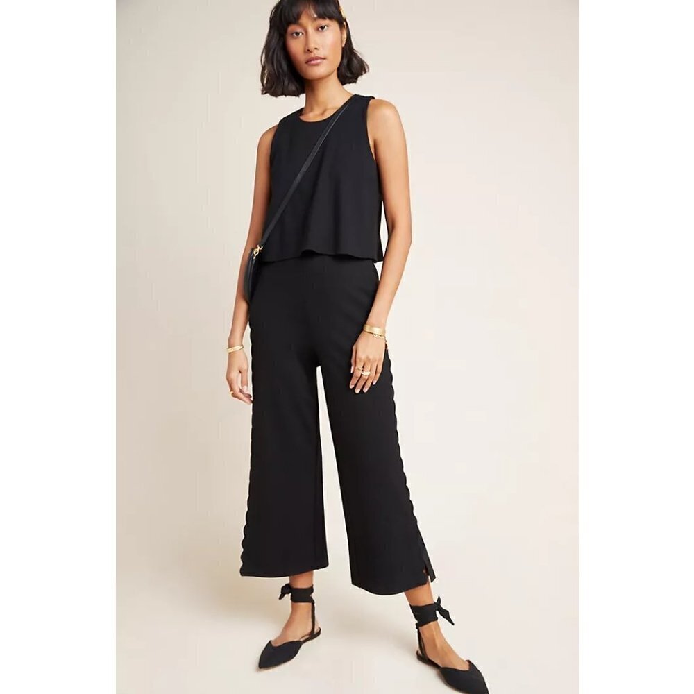 Anthropologie Freya Scalloped Jumpsuit Black Size 0